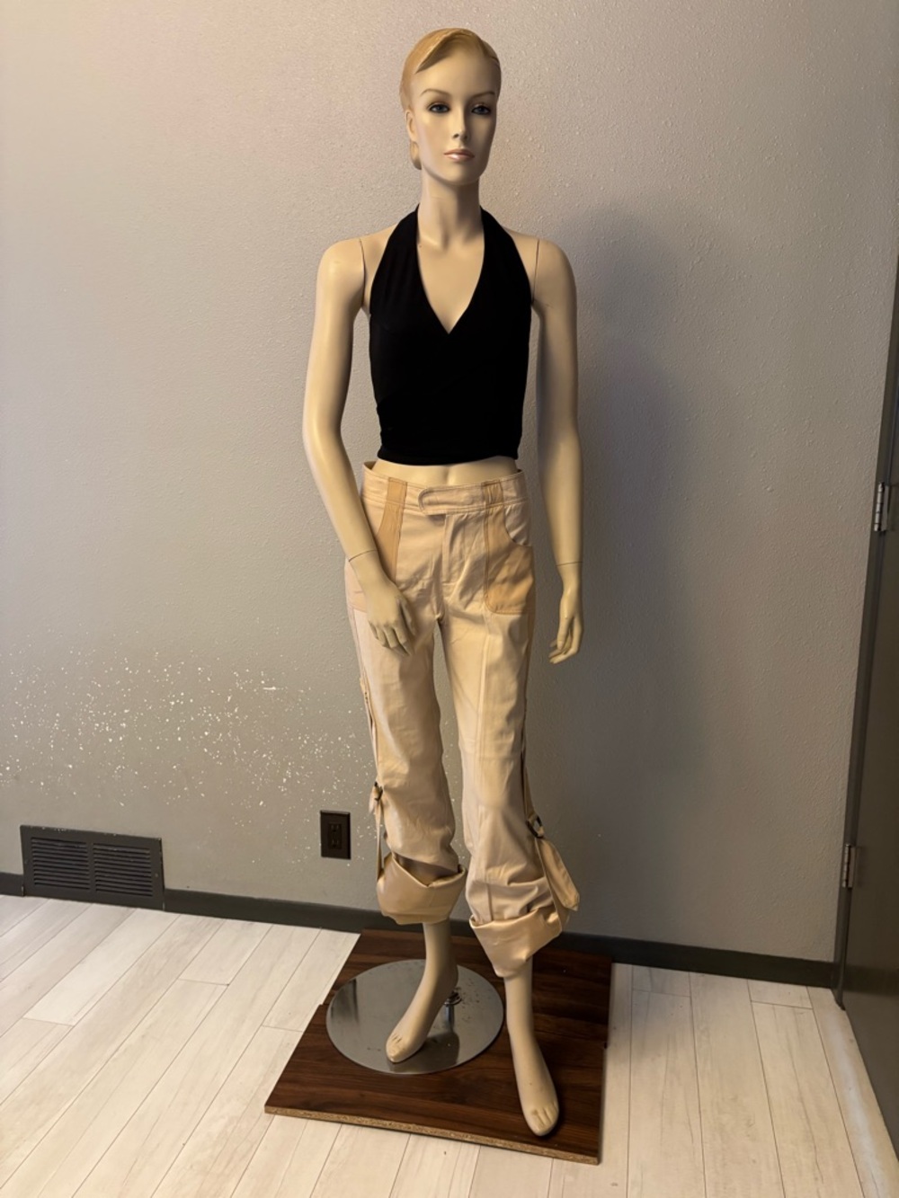 Catherine Malandrino Beige Cargo Capris with Roll-Tab Hem